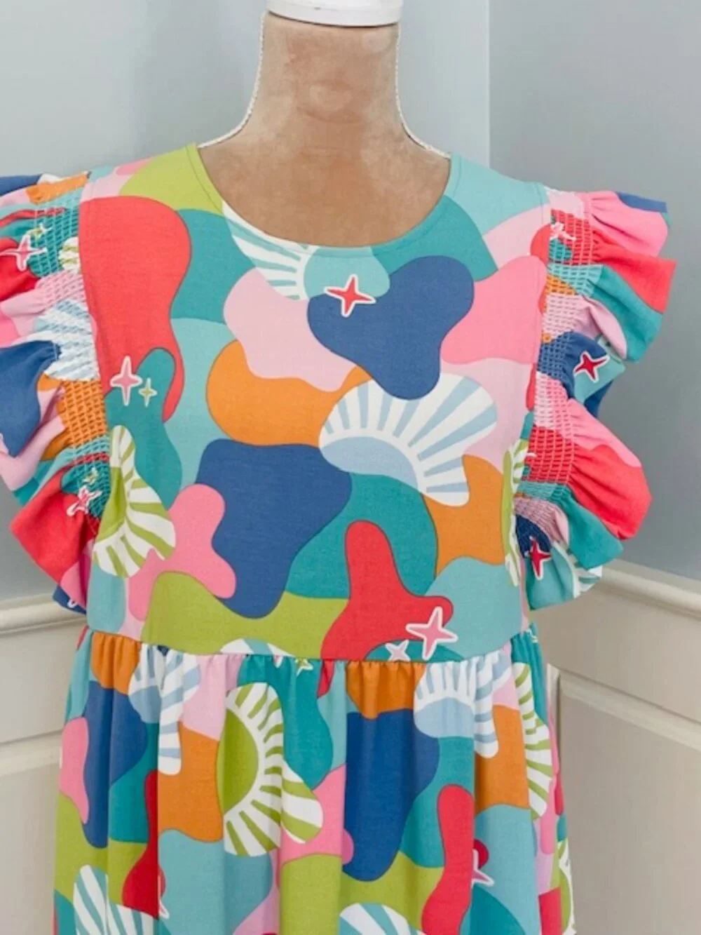 Michelle McDowell Everly Dress Ruffled Coastal Cover Up Dress Resortwear Medium - Picture 3 of 8